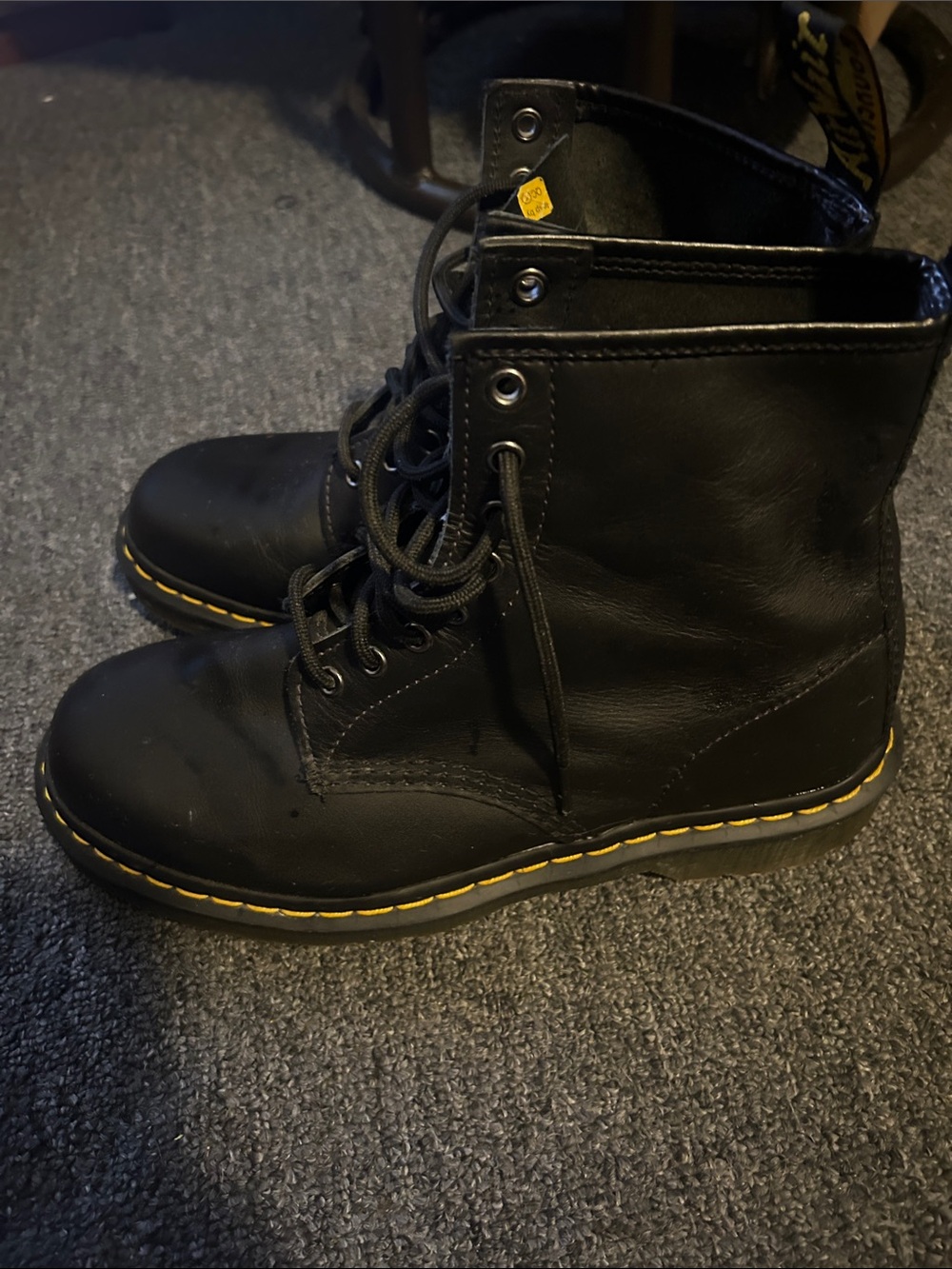 Dr. Martens Black Leather Lace-Up Boots with Yellow Stitching